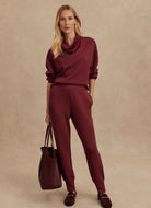Varley The Slim Cuff Pant 27.5” in New Maroon Full Length Front View