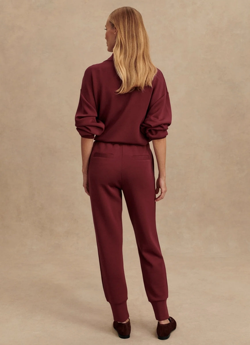Varley The Slim Cuff Pant 27.5” in New Maroon Full Length Back View