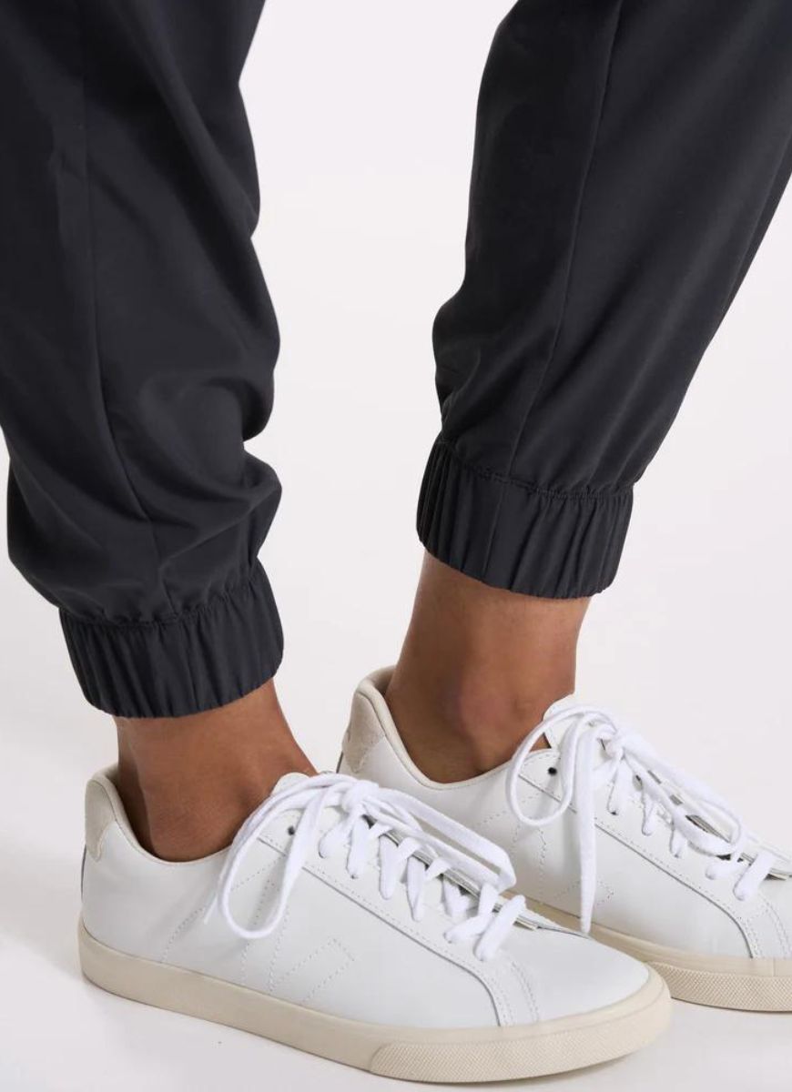 Vuori Women's Villa Jogger in Black Close Up Ankle View