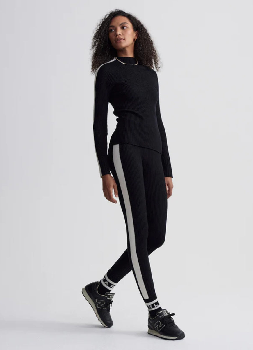 Varley Aiden Knit Legging in Black Full Length Angled Side View