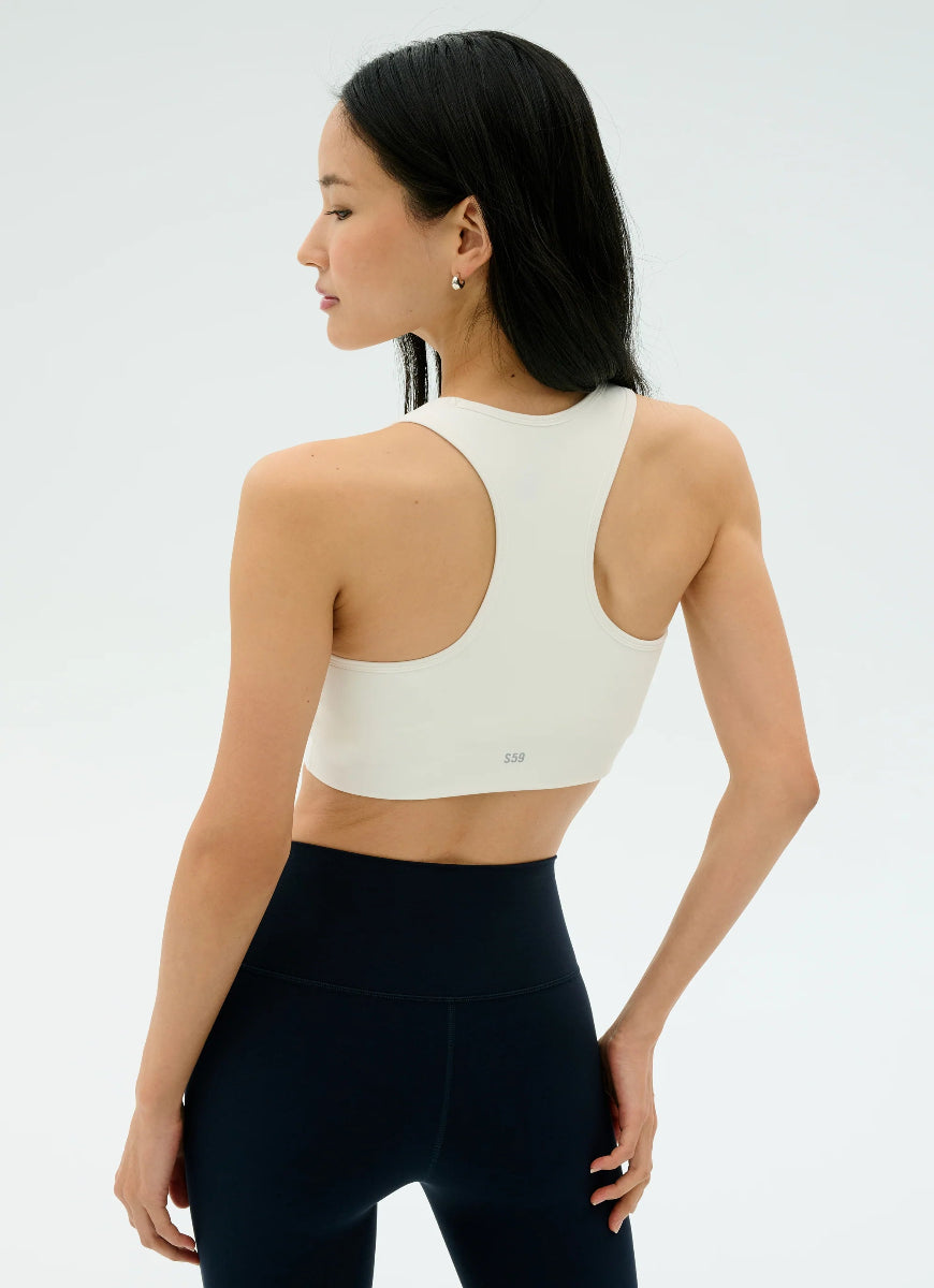 Splits59 Airweight Sports Bra With Ruching in White Back View