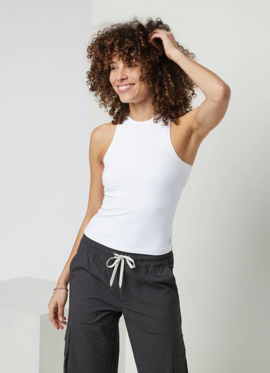 Vuori AllTheFeels Crew Tank Top in White Front View