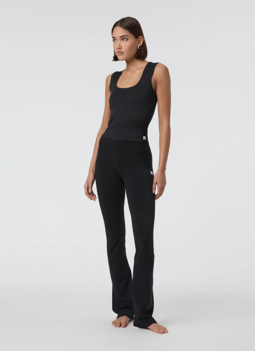 Vuori AllTheFeels Slim Flare Pants in Black Full Length Front View