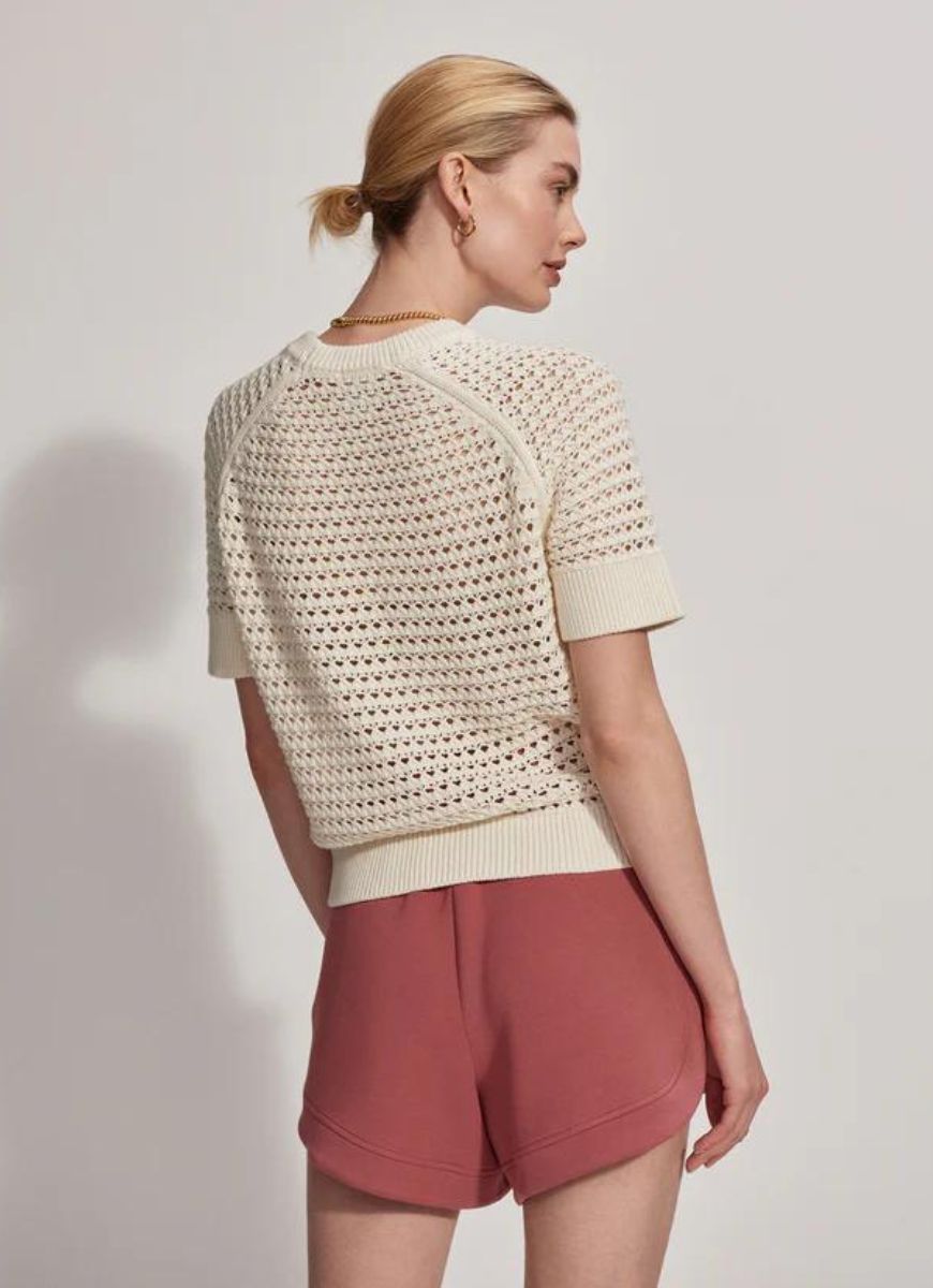 Varley Alva Knit Top in Egret Back View