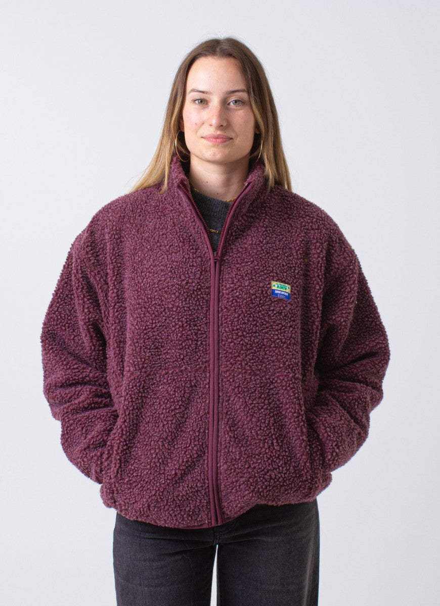 American Vintage Hoktown Fleece Jacket in Bordeaux Chine Front View