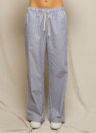 perfectwhitetee Andi Cotton Poplin Stripe Pant in Chambray Stripe