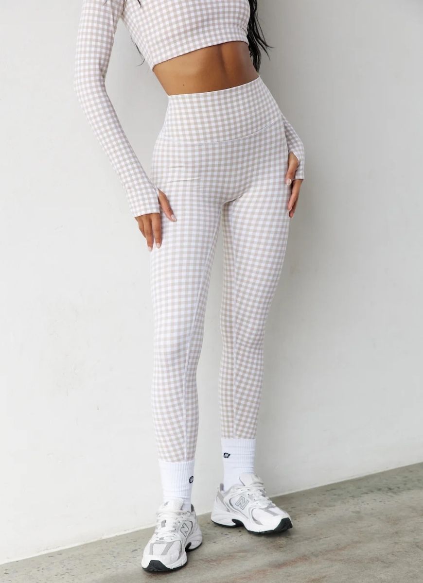 Astoria Luxe Balance Full Length Legging in Beige Gingham
