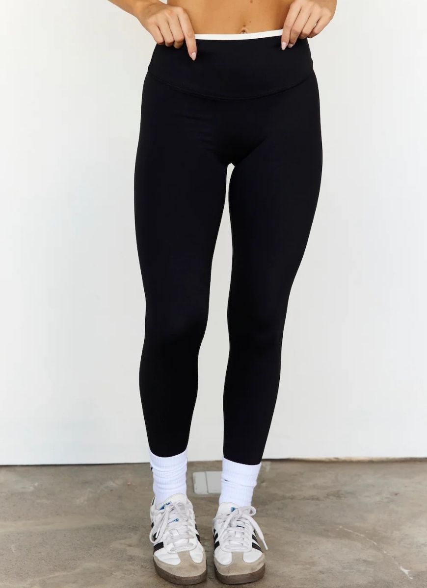Astoria Luxe Balance Full Length Legging in Black/Cream Front View