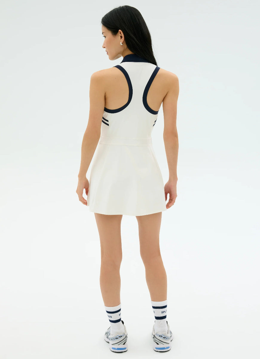 Splits59 Austin Rigor Dress in White/Indigo Full Length Back View