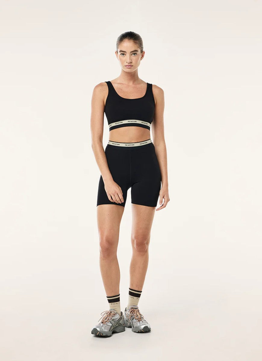 P.E Nation Avant 5” Bike Short in Black/Biscuit Full Length Front View