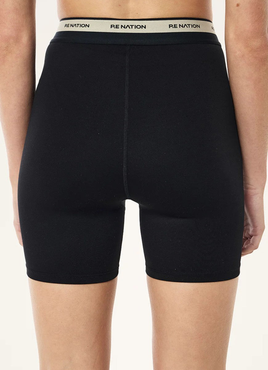 P.E Nation Avant 5” Bike Short in Black/Biscuit Close Up Back View