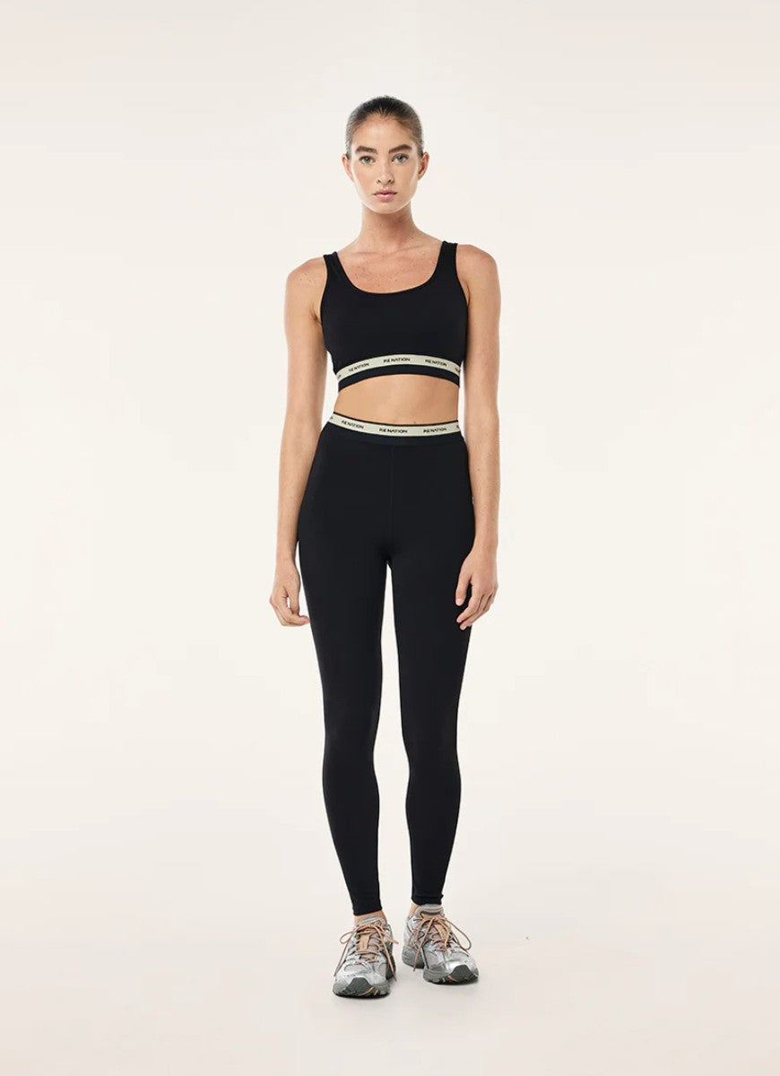 P.E Nation Avant Sports Bra in Black/Biscuit Full Length Front View
