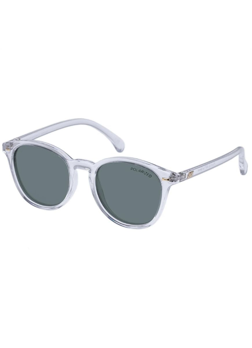 Le Specs Bandwagon Polarized Sunglasses in Crystal Clear Angled Side View