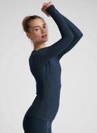 Beyond Yoga Featherweight Classic Crew Pullover in Navy Side View