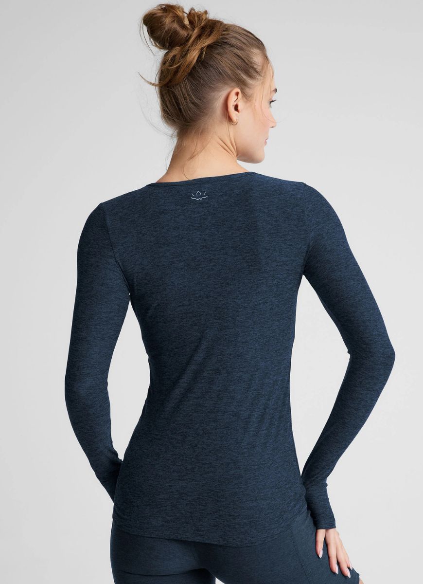 Beyond Yoga Featherweight Classic Crew Pullover in Navy Back View