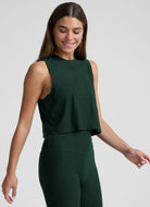 Beyond Yoga Featherweight Minimal Cropped Tank in Dark Green Angled Side View