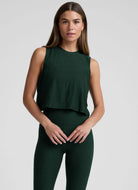 Beyond Yoga Featherweight Minimal Cropped Tank in Dark Green Front View