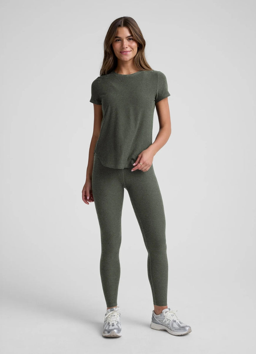 Beyond Yoga Featherweight On The Down Low Tee in Dusty Forest Heather