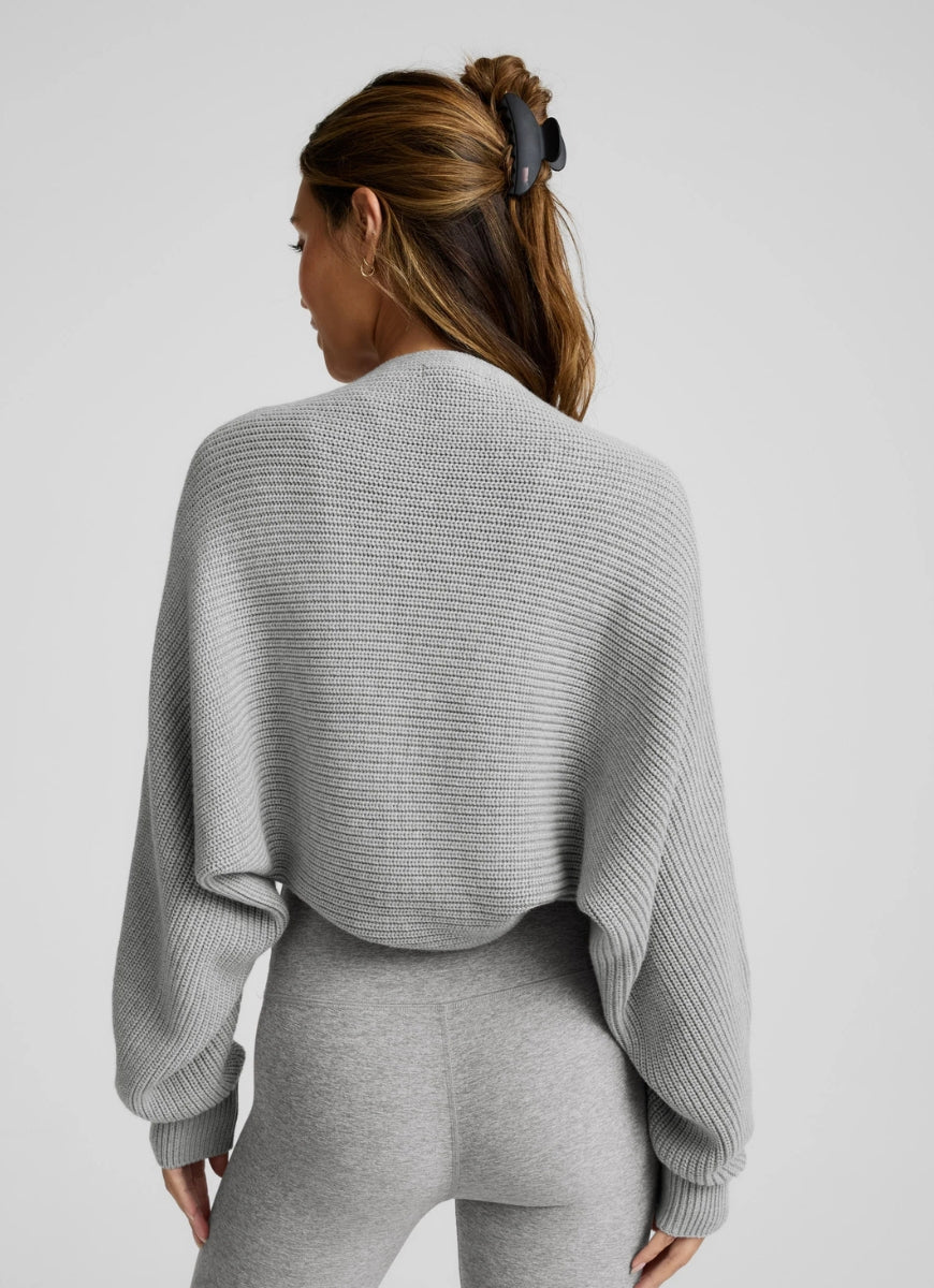 Beyond Yoga Ready For Barre Relaxed Shrug in Gray Heather Back View