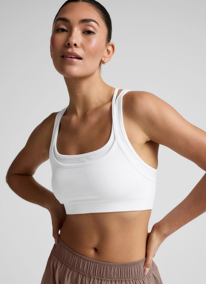 Beyond Yoga Seamless Moves Layered Sports Bra in White Front View