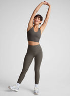 Beyond Yoga Spacedye Caught In The Midi High Waisted Legging in True Gray Heather Full Length Front View