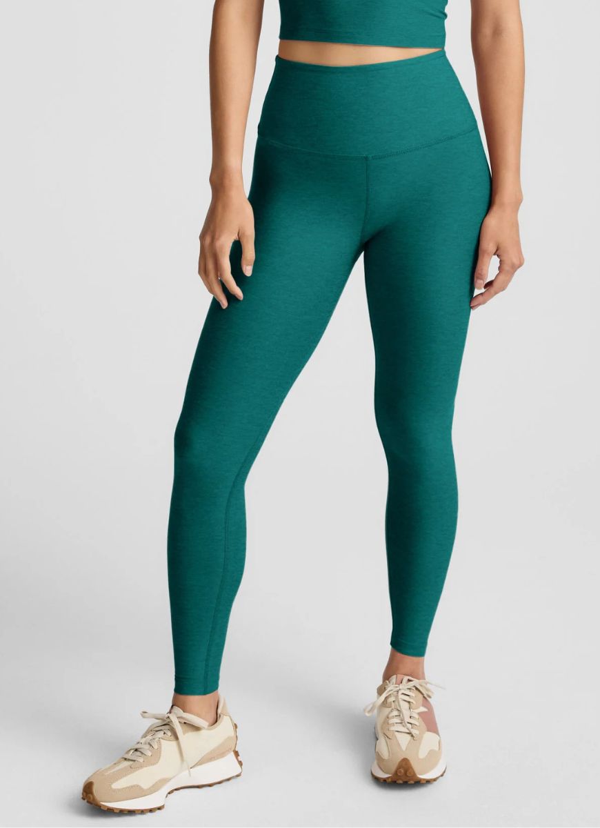 Beyond Yoga Spacedye Caught In The Midi High Waisted Legging in Teal Sea Heather