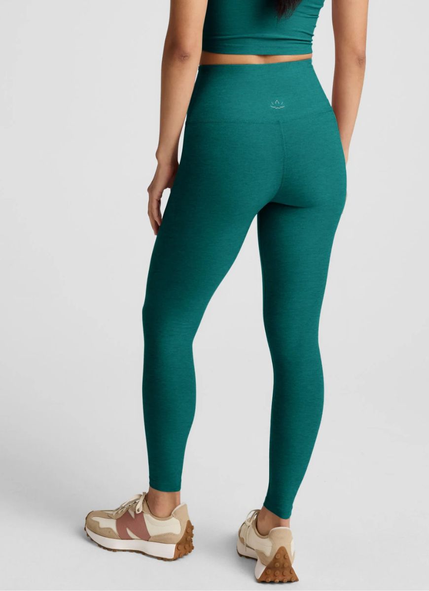 Beyond Yoga Spacedye Caught In The Midi High Waisted Legging in Teal Sea Heather Back View