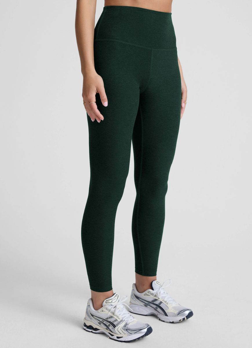 Beyond Yoga Spacedye Caught In The Midi High Waisted Legging in Dark Green Angled Side View
