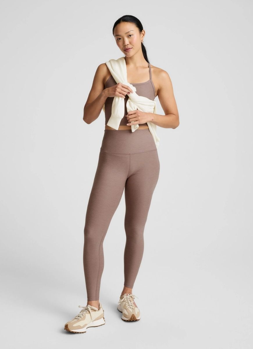 Beyond Yoga Spacedye Caught In The Midi High Waisted Legging in Rosey Taupe Full Length Front View