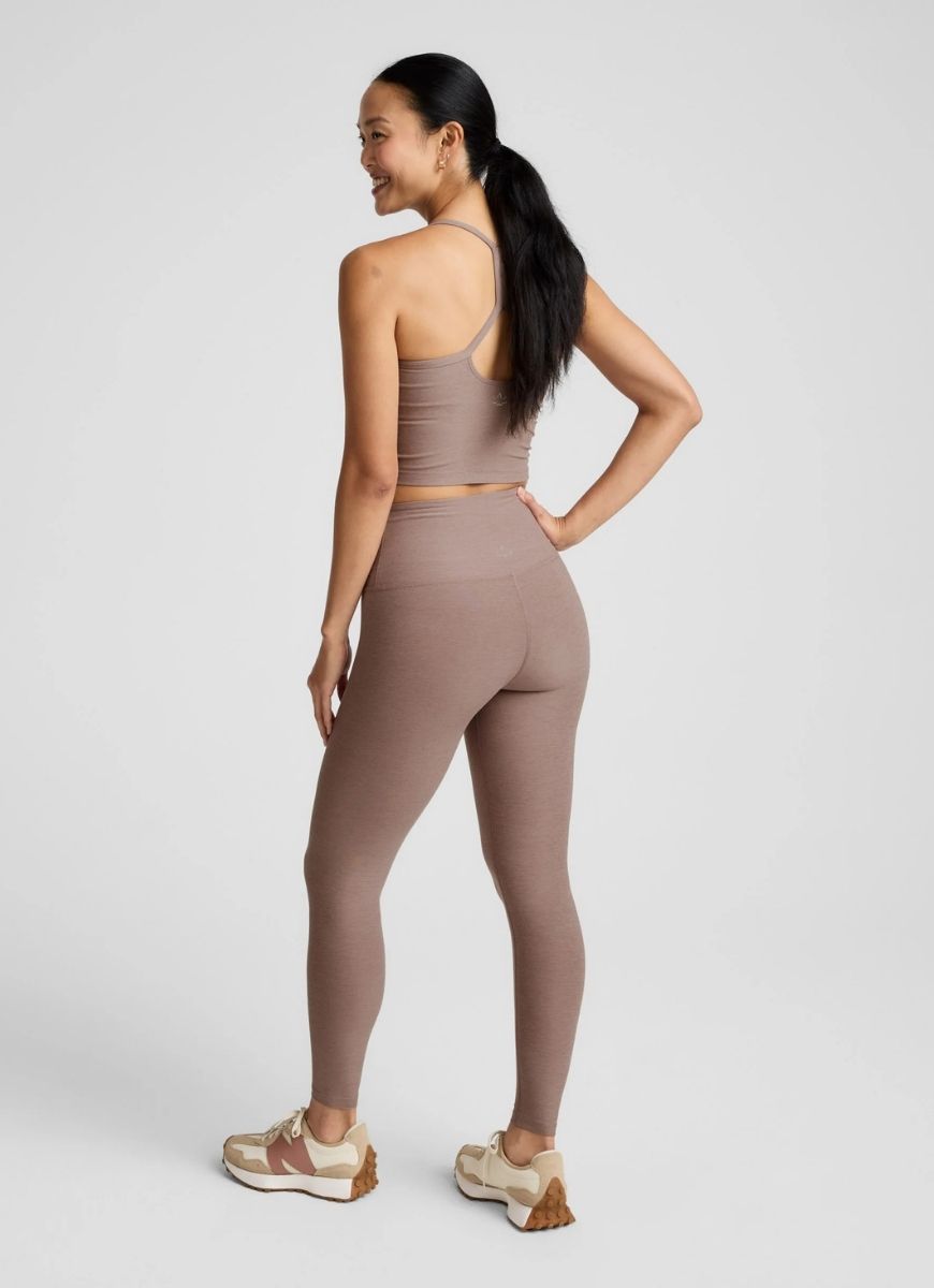 Beyond Yoga Spacedye Caught In The Midi High Waisted Legging in Rosey Taupe Full Length Back View