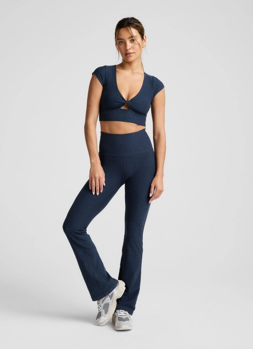 Beyond Yoga Spacedye Get It Twisted Cropped Tee in Nocturnal Navy Full Length Front View