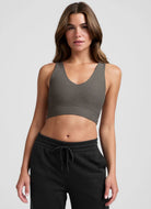 Beyond Yoga Spacedye Good Day Longline Sports Bra in True Gray Heather