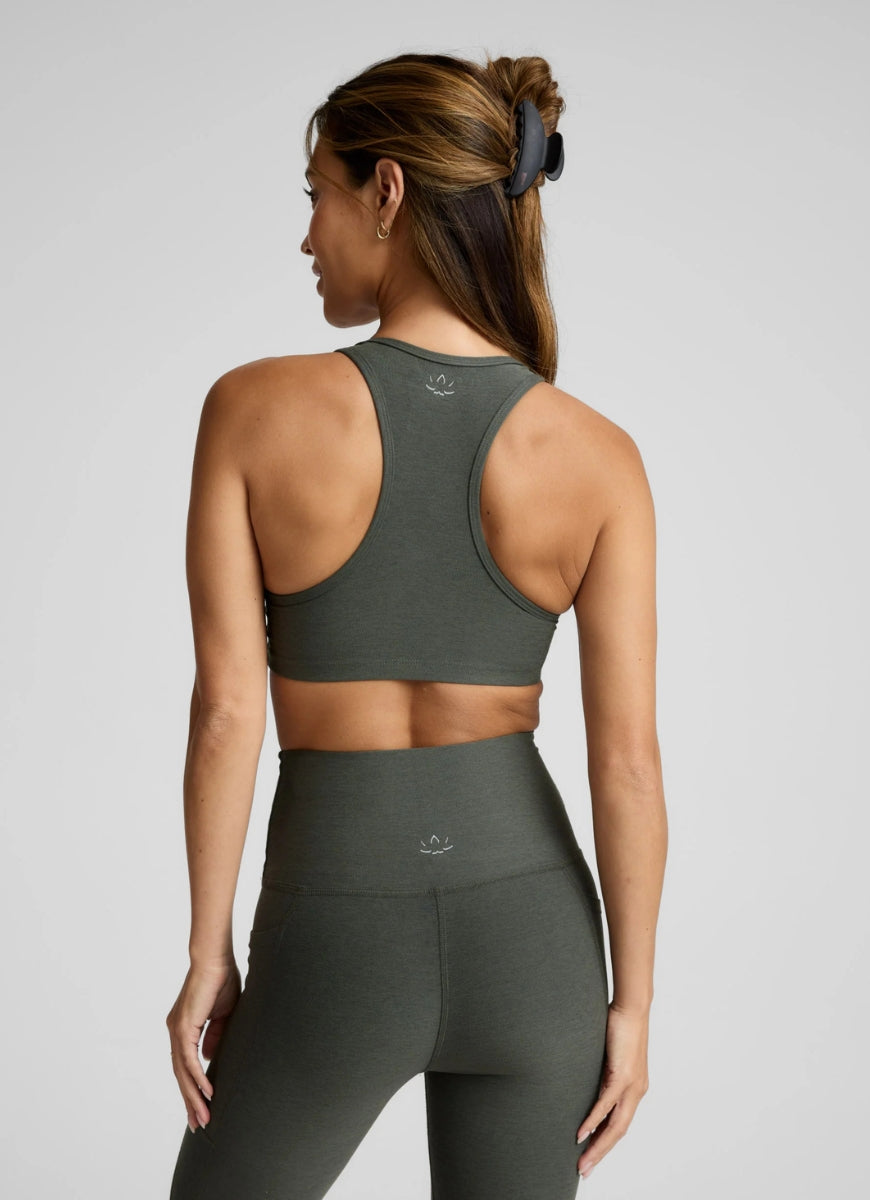 Beyond Yoga Spacedye Lift Your Spirits Sports Bra in Dusty Forest Heather Back View