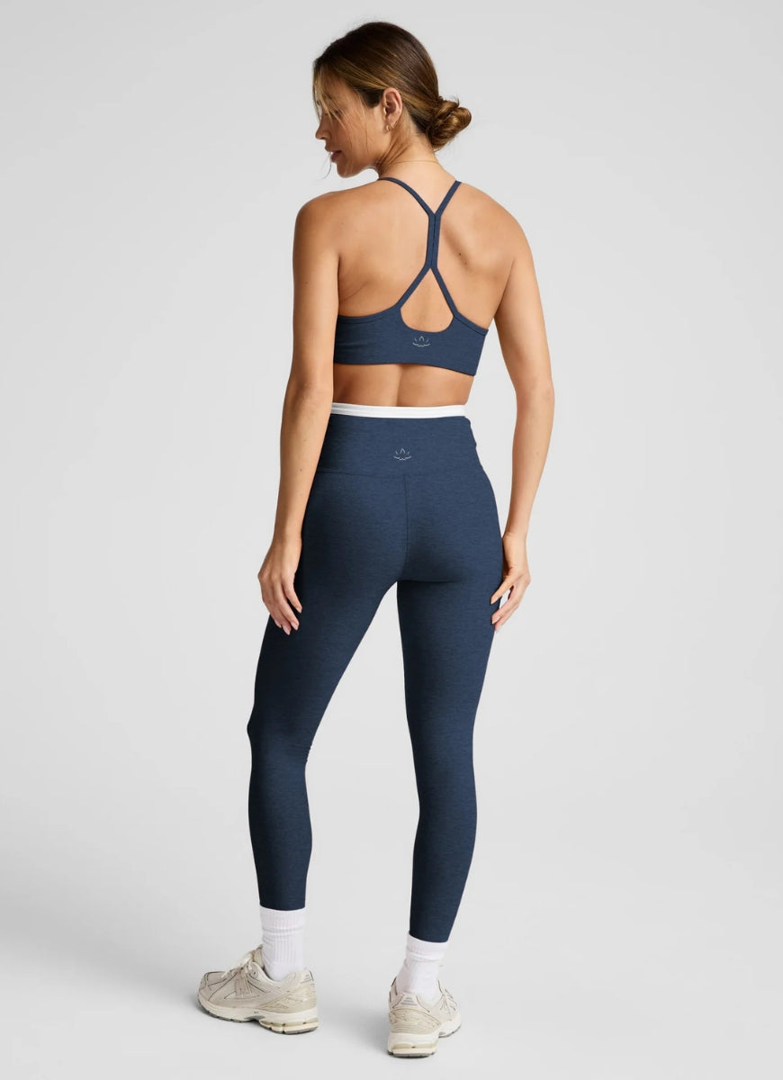 Beyond Yoga Spacedye Outlines High Waisted Midi Legging in Navy Full Length Back View