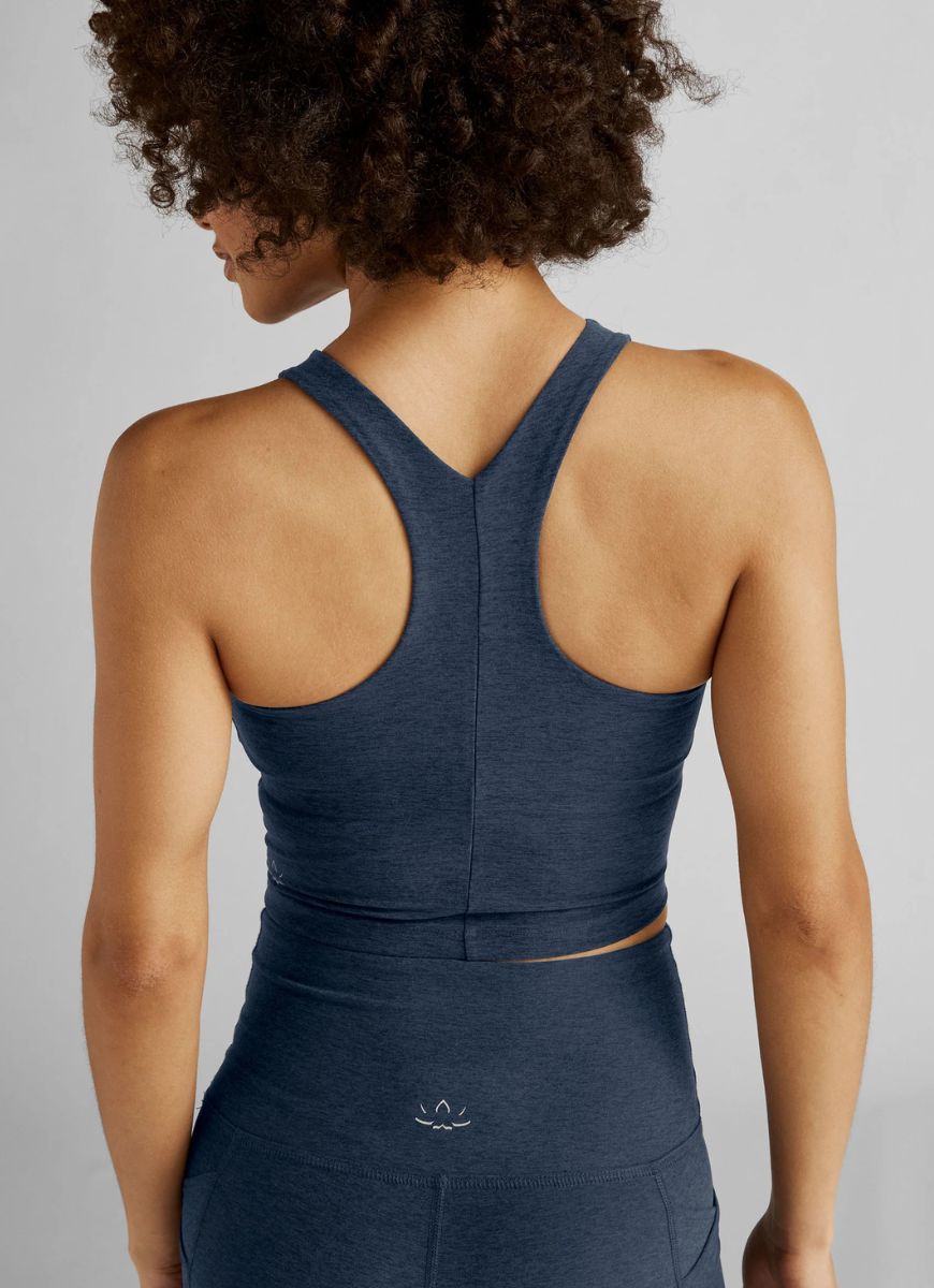 Beyond Yoga Spacedye Refocus Cropped Tank in Navy Back View
