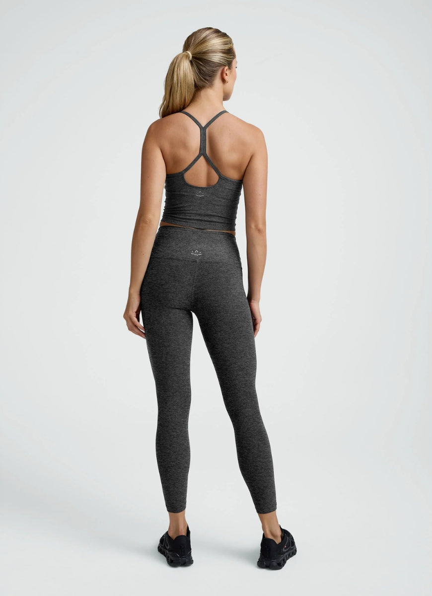 Beyond Yoga Spacedye Slim Racerback Cropped Tank Top in Black Charcoal Full Length Back View