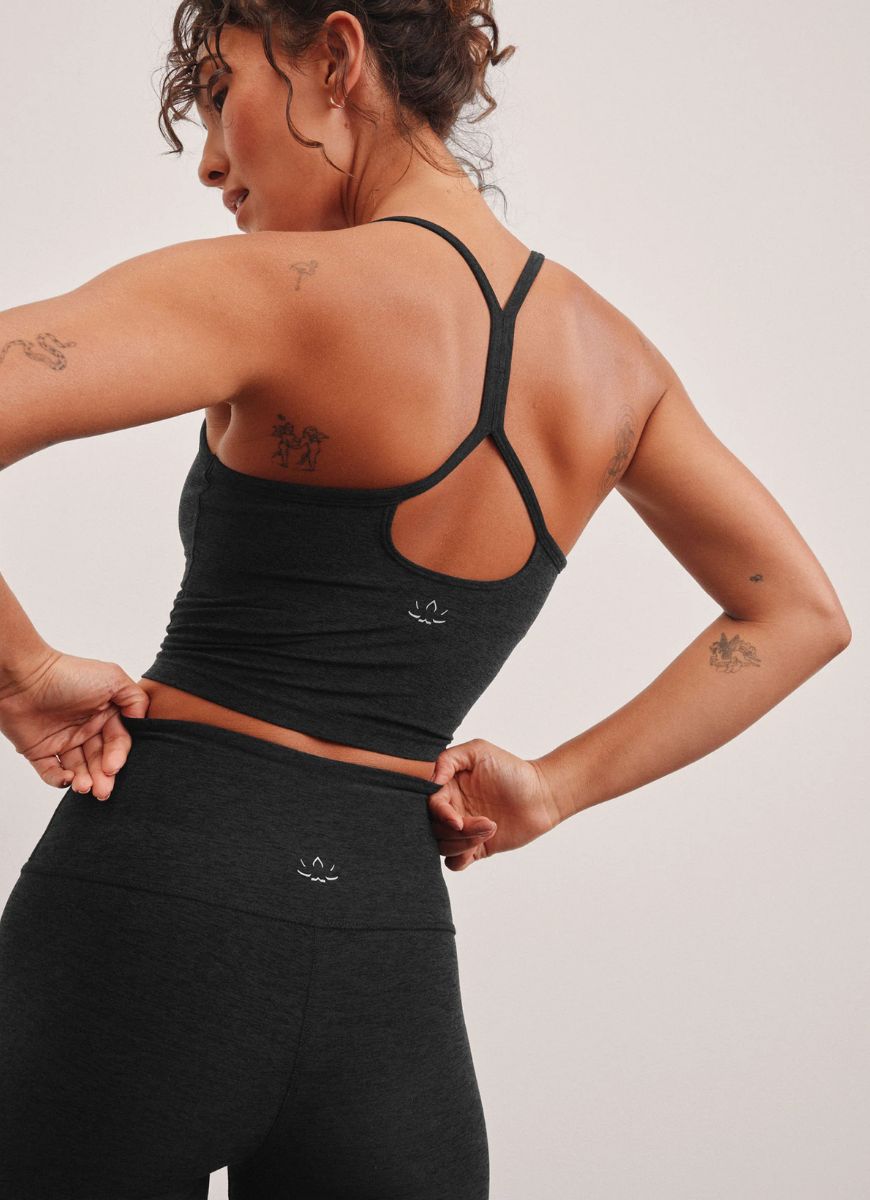 Beyond Yoga Slim Racerback Cropped Women's Tank in Darkest Night Back View