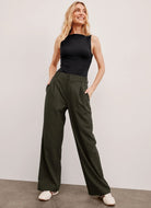 Beyond Yoga Status Wide Leg Trousers in Olive Ink Full Length Front View