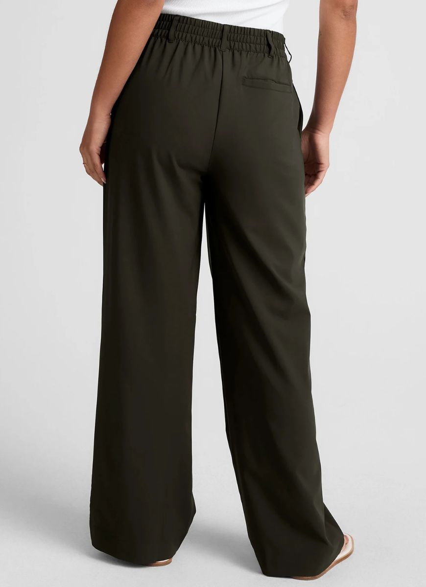 Beyond Yoga Status Wide Leg Trousers in Olive Ink Back View