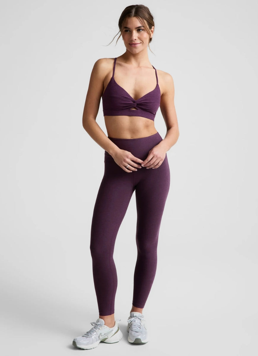 Beyond Yoga Twist Front Strappy Sports Bra in Brilliant Blackberry Full Length Front View