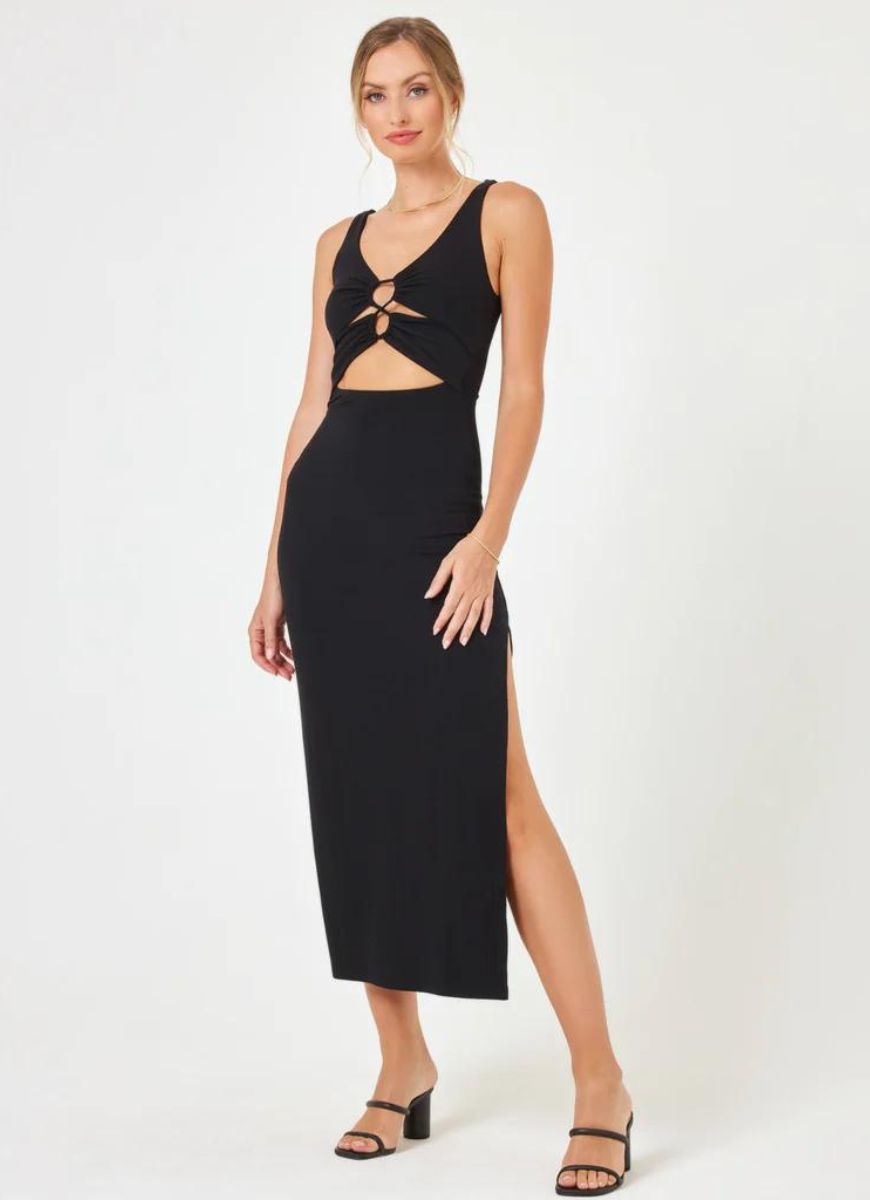 LSPACE Camille Fitted Ribbed Dress in Black