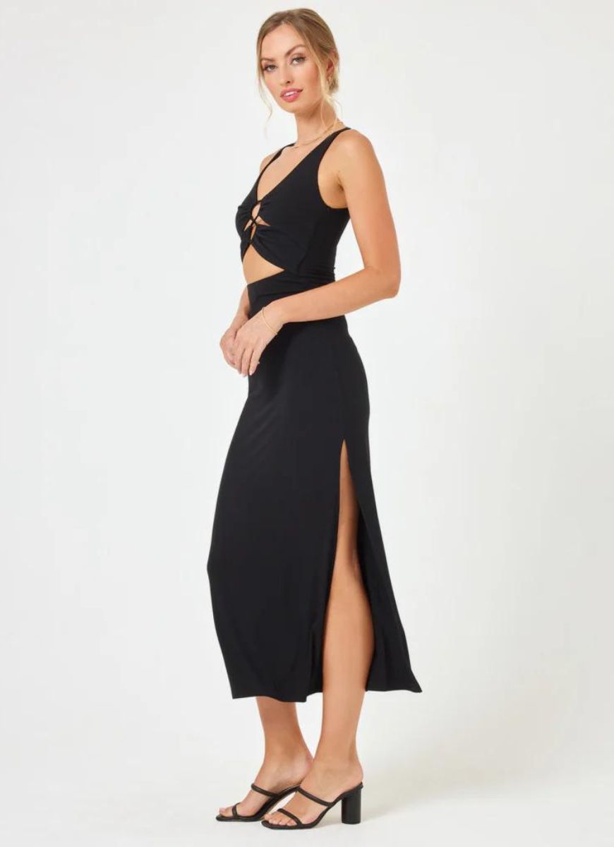 LSPACE Camille Fitted Ribbed Dress in Black Side View