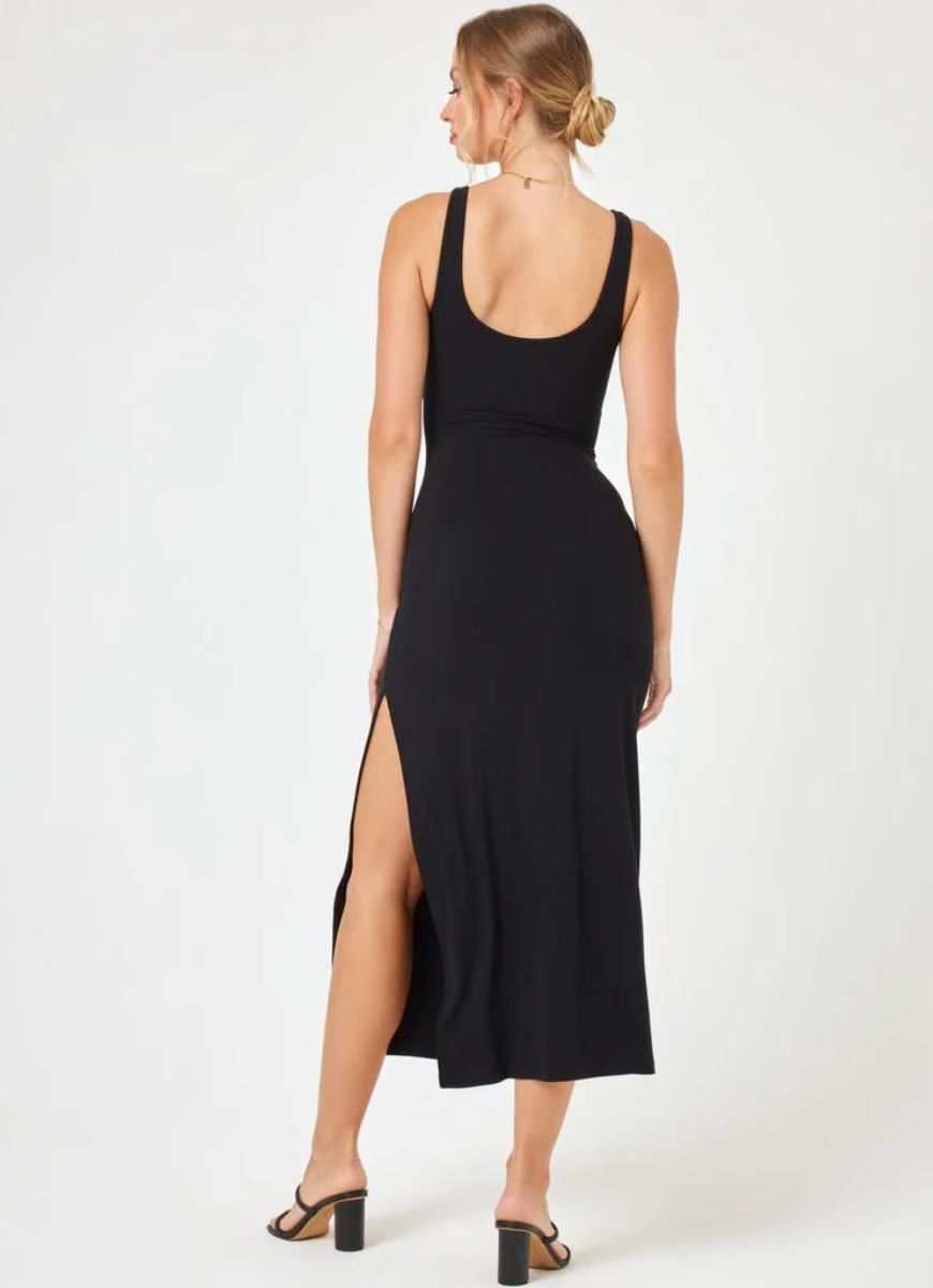 LSPACE Camille Fitted Ribbed Dress in Black Back View