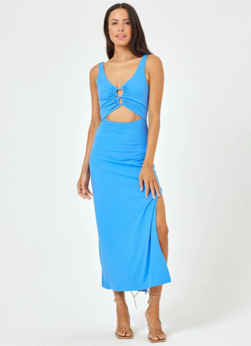 LSPACE Camille Fitted Ribbed Dress in Veri Peri