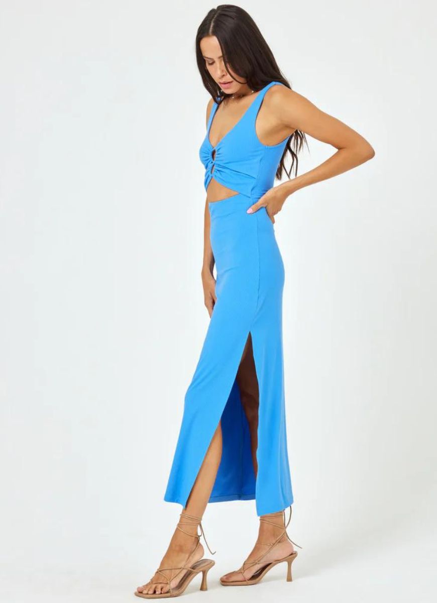 LSPACE Camille Fitted Ribbed Dress in Veri Peri Side View