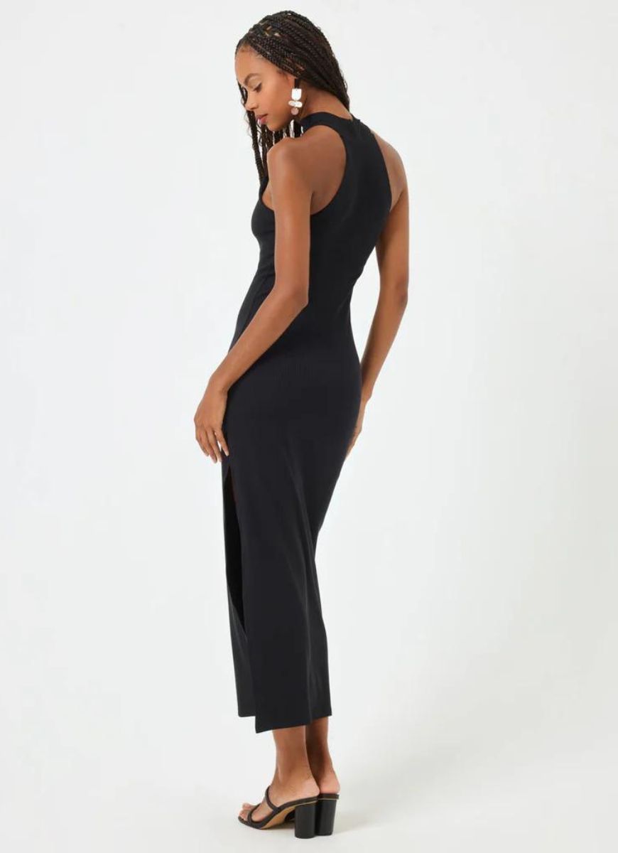 LSPACE Cherie Ribbed Dress in Black Back View