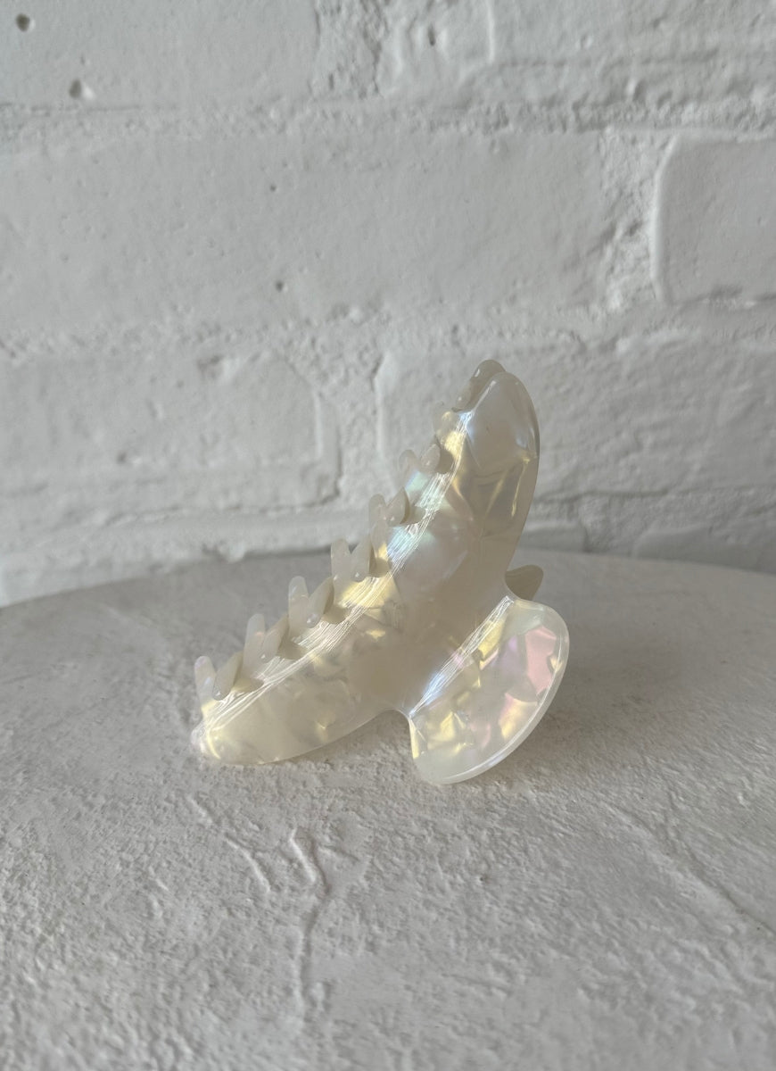 Claw Hair Clip in White Pearl Front View