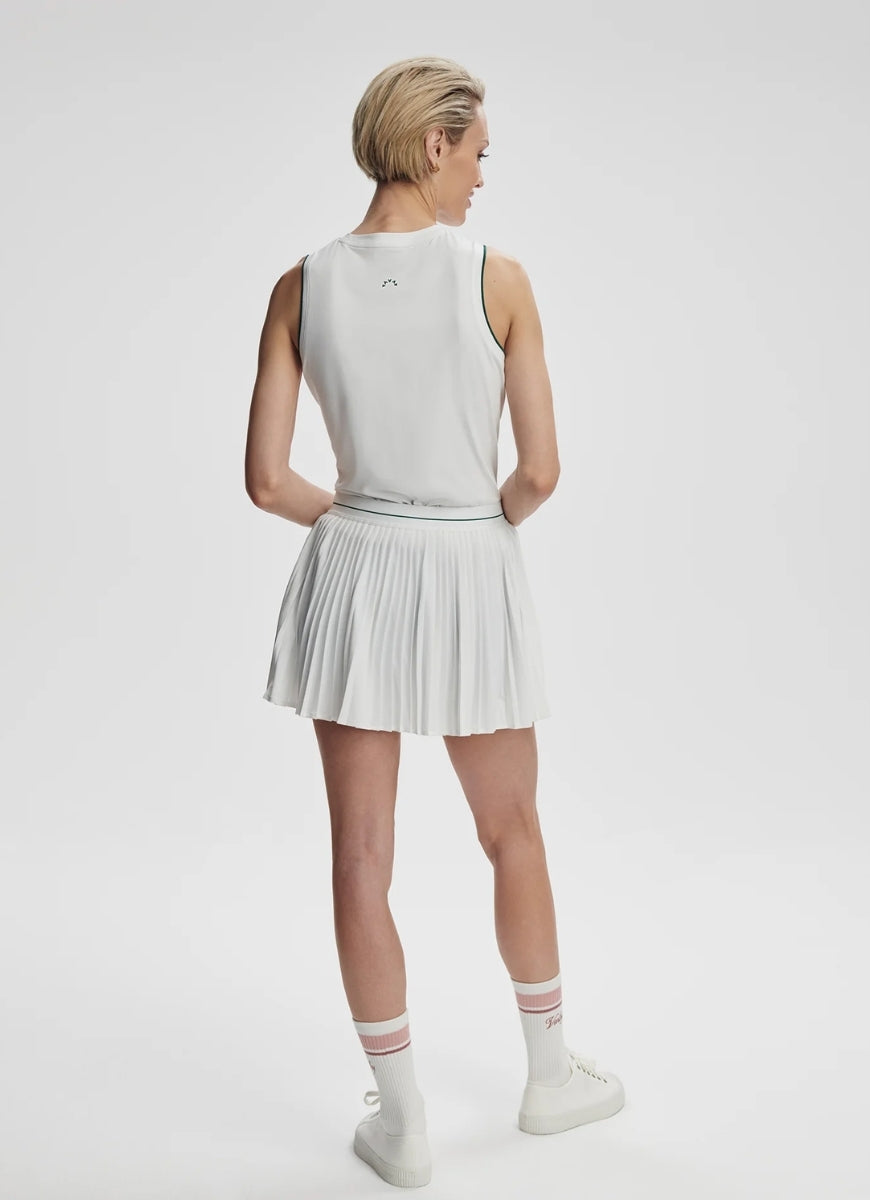 Varley Clemency Mid Rise Skort 13.5” in White/Forest Full Length Back View
