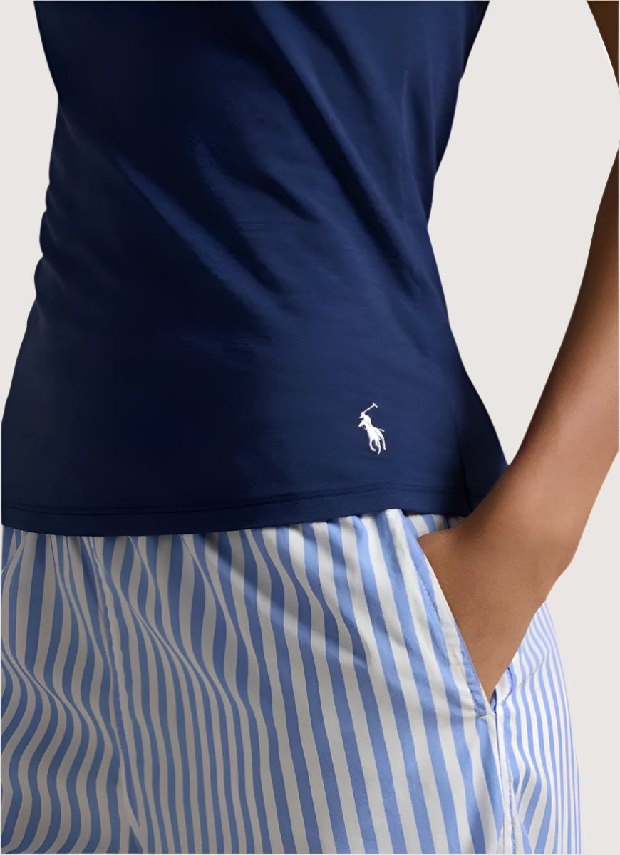 Polo Ralph Lauren Club Cotton Logo T-Shirt in Navy Close Up View of Logo