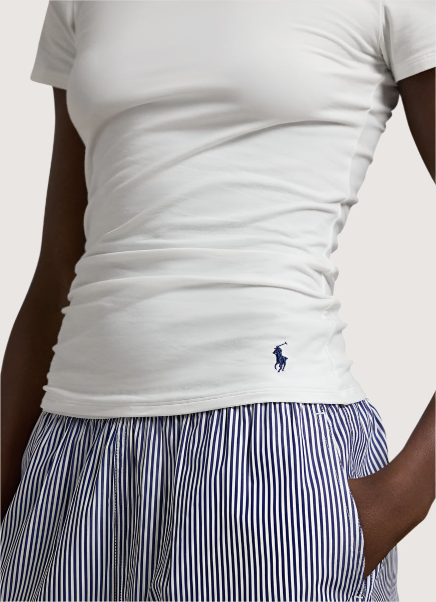 Polo Ralph Lauren Club Cotton Logo T-Shirt in White Close Up View of Logo